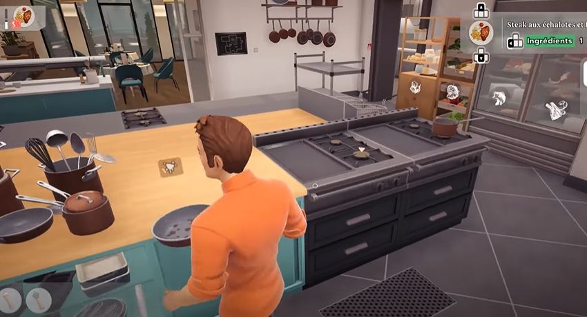 A screenshot of the game 'Chef Life' featuring the character in a kitchen setting.