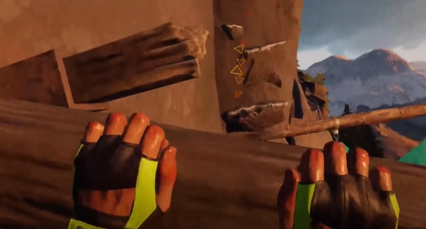 An image capturing gameplay from The Climb 2, showcasing hands engaged in climbing