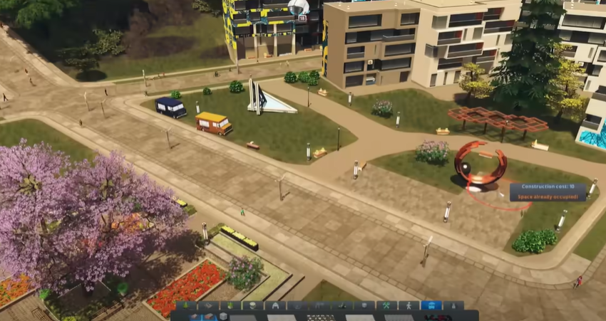 gameplay from Cities Skylines featuring an urban area devoid of inhabitants