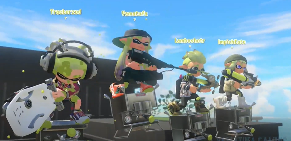 Screenshot of Splatoon 3 game displaying diverse players