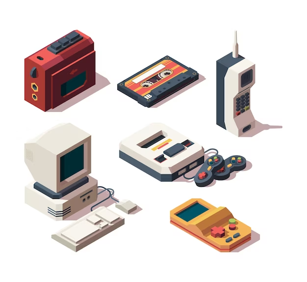 Retro gaming consoles illustration